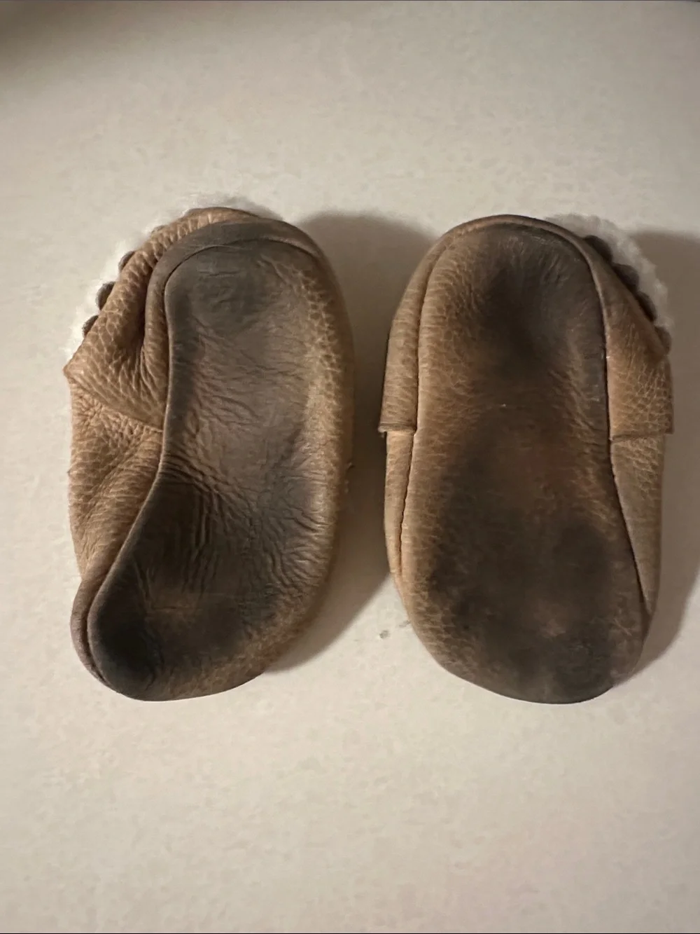 Freshly Picked weathered brown sherling bow baby shoe